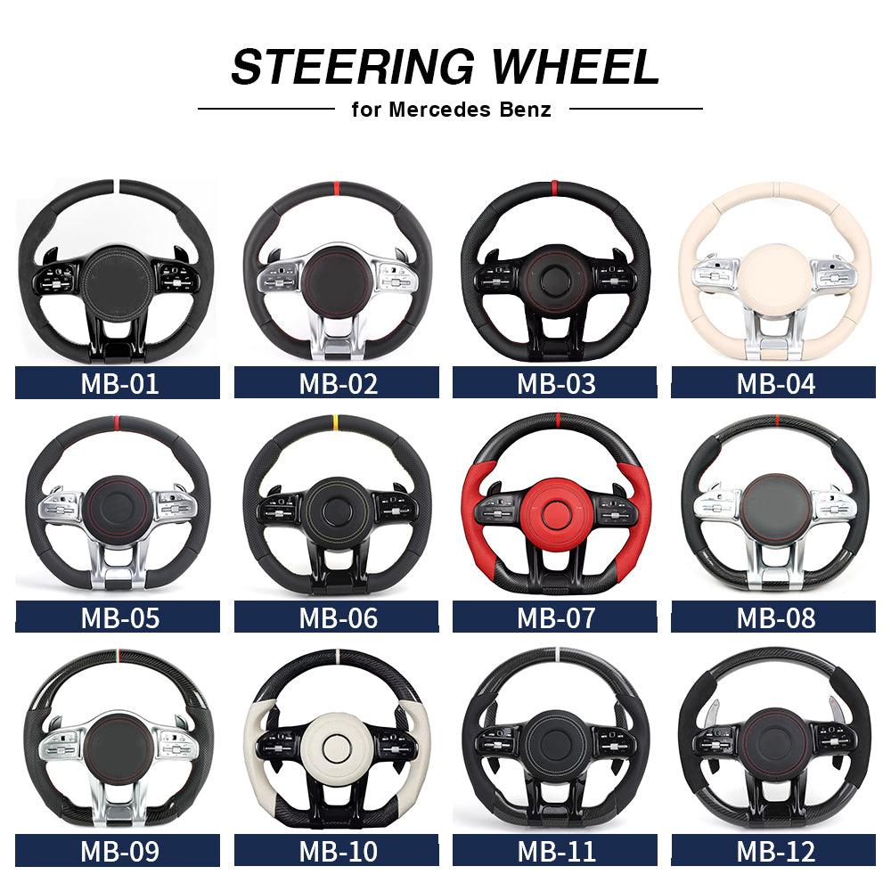 Custom Half Perforated Leather Carbon LED Steering Wheel for Mercedes W205 W213 W219 X290 W216 CL W222 C238 GLA45 e63s C63 AMG - Hailed Inc.