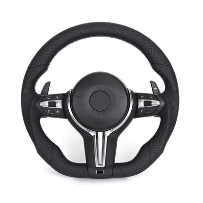 Custom Flat Bottom Full Perforated Leather Steering Wheel for BMW F10 F20 F06 F07 F30 F32 X1 F48 X4 F26 E82 E90 E91 E92 E93 - Hailed Inc.