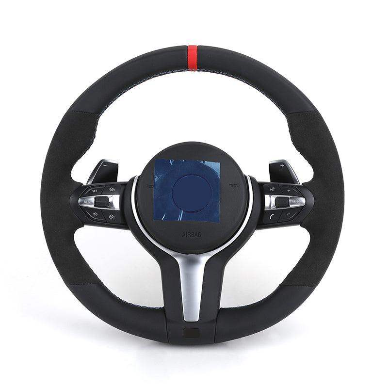 Alcantara Leather Red Top Strip M Sport Lenkrad Volante Steering Wheel for BMW 5 Series F10 F30 X5 E70 F15 F80 E90 E92 F20 F31 - Hailed Inc.