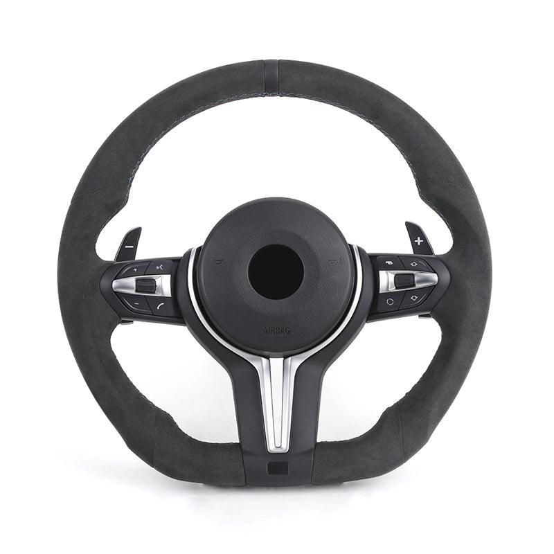 Custom Flat Bottom M Sport Full Alcantara Car Steering Wheel for BMW F10 F30 M5 F90 X1 F48 F22 X5 E70 X6 E71m F16 E60 E90 F01 - Hailed Inc.