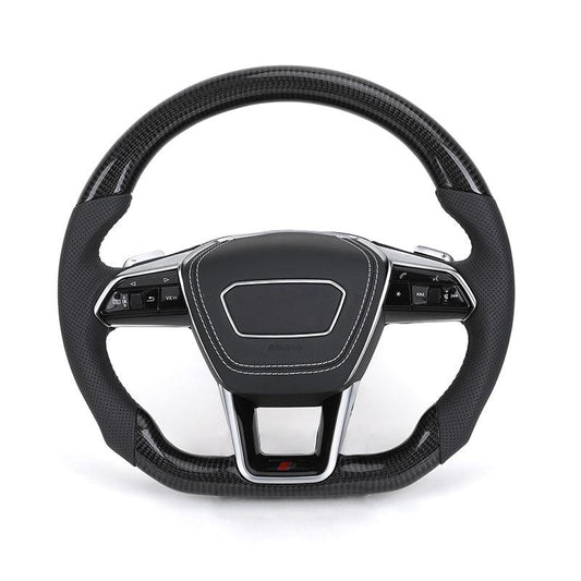 Custom Volant Lenkrad Half Perforated Leather Carbon Fiber Steering Wheel for Audi RS6 RS7 A6 A7 C7 C8 A3 8V A4 B8 B8.5 S4 B9 S7 - Hailed Inc.