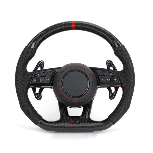 With Carbon Shift Paddle RS Half Leather Carbon Fiber Steering Wheel for Audi A3 A4 A5 S3 S4 S5 B9 B8 B8.5 SQ5 Q8 RS3 RSQ8 Q3 - Hailed Inc.