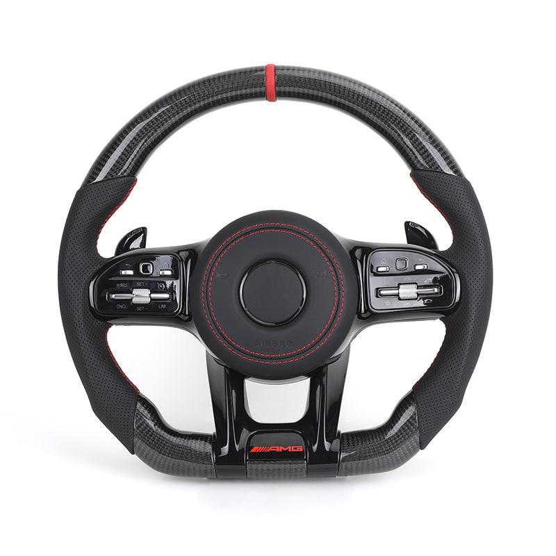 Black Style Half Perforated Leather Carbon Steering Wheel for Mercedes Benz W213 C238 W463 W464 W222 C217 CLS C257 W205 C63 AMG - Hailed Inc.