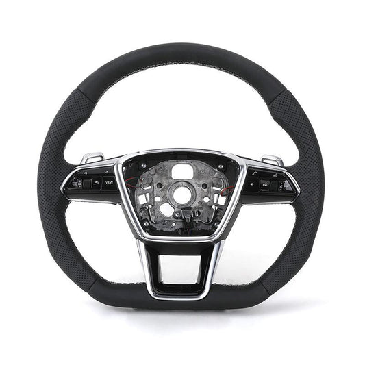 Customized S-Line S Line Volante Lenkrad Flat Bottom Half Leather Steering Wheel for Audi A3 A4 A5 A6 S3 S4 S5 S6 S7 RS4 RS5 RS6 - Hailed Inc.