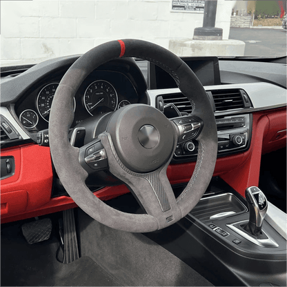 Alcantara Leather Red Top Strip M Sport Lenkrad Volante Steering Wheel for BMW 5 Series F10 F30 X5 E70 F15 F80 E90 E92 F20 F31 - Hailed Inc.