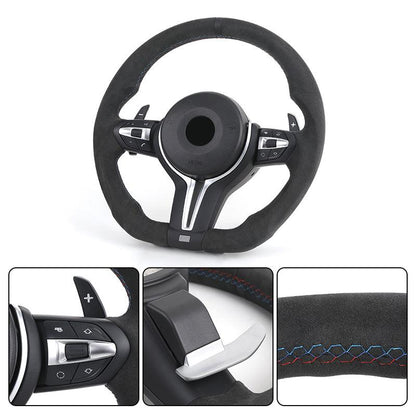 Custom Flat Bottom M Sport Full Alcantara Car Steering Wheel for BMW F10 F30 M5 F90 X1 F48 F22 X5 E70 X6 E71m F16 E60 E90 F01 - Hailed Inc.