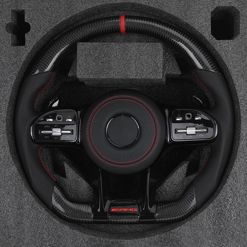 Black Style Half Perforated Leather Carbon Steering Wheel for Mercedes Benz W213 C238 W463 W464 W222 C217 CLS C257 W205 C63 AMG - Hailed Inc.