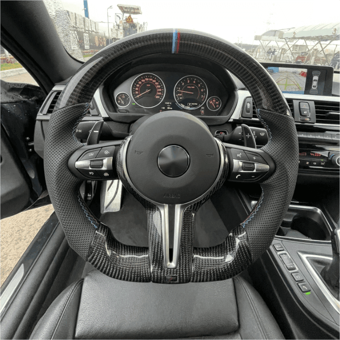 Custom Black Perforated Leather Carbon M Sport Steering Wheel for BMW F10 F30 F31 F32 F20 E92 E60 X6 E71 X5 E70 M3 M4 M5 M6 - Hailed Inc.