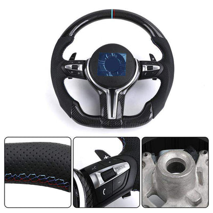 Custom Black Perforated Leather Carbon M Sport Steering Wheel for BMW F10 F30 F31 F32 F20 E92 E60 X6 E71 X5 E70 M3 M4 M5 M6 - Hailed Inc.