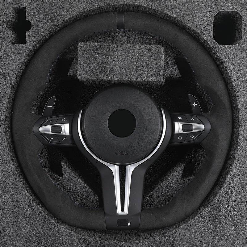 Custom Flat Bottom M Sport Full Alcantara Car Steering Wheel for BMW F10 F30 M5 F90 X1 F48 F22 X5 E70 X6 E71m F16 E60 E90 F01 - Hailed Inc.