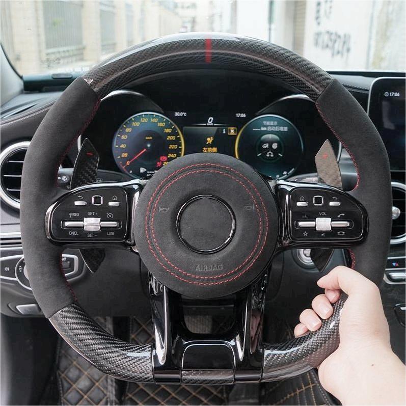 Custom Half Alcantara Carbon Fiber Steering Wheel for Mercedes Benz GL X164 X166 GLC X253 C253 GLS X167 G Wagon W463 G63 AMG - Hailed Inc.