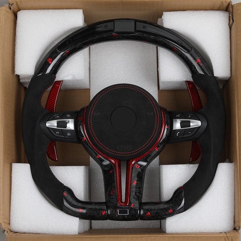 Custom Half Alcantara Red Forged Carbon LED Steering Wheel for BMW F01 F07 F10 F30 F31 F36 X5 F15 X6 F16 F80 F82 F85 F87 F90 - Hailed Inc.