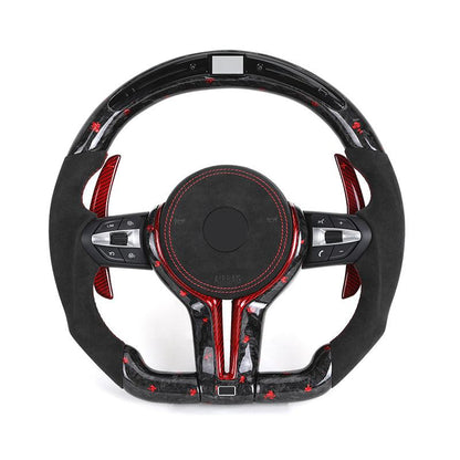 Custom Half Alcantara Red Forged Carbon LED Steering Wheel for BMW F01 F07 F10 F30 F31 F36 X5 F15 X6 F16 F80 F82 F85 F87 F90 - Hailed Inc.