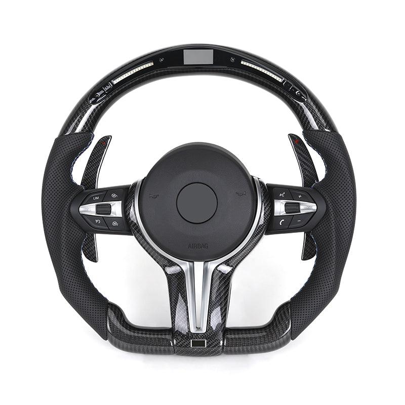 Custom Half Perforated Leather Carbon Fiber LED Steering Wheel for BMW F06 F12 F13 M6 F10 F30 F80 M3 F82 M4 M2 F87 M5 F90 E90 - Hailed Inc.