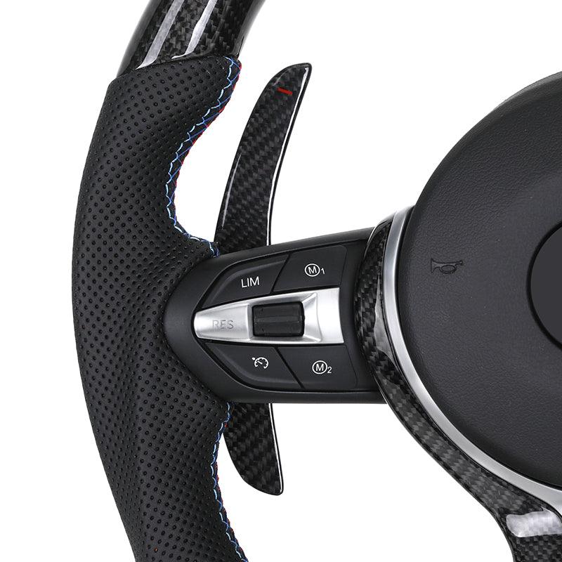 Custom Half Perforated Leather Carbon Fiber LED Steering Wheel for BMW F06 F12 F13 M6 F10 F30 F80 M3 F82 M4 M2 F87 M5 F90 E90 - Hailed Inc.