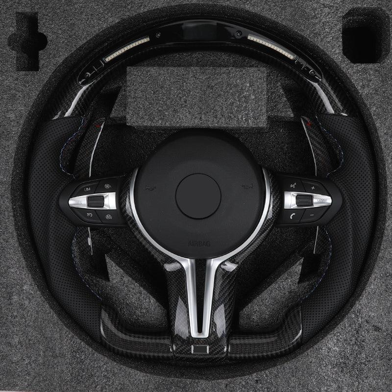 Custom Half Perforated Leather Carbon Fiber LED Steering Wheel for BMW F06 F12 F13 M6 F10 F30 F80 M3 F82 M4 M2 F87 M5 F90 E90 - Hailed Inc.