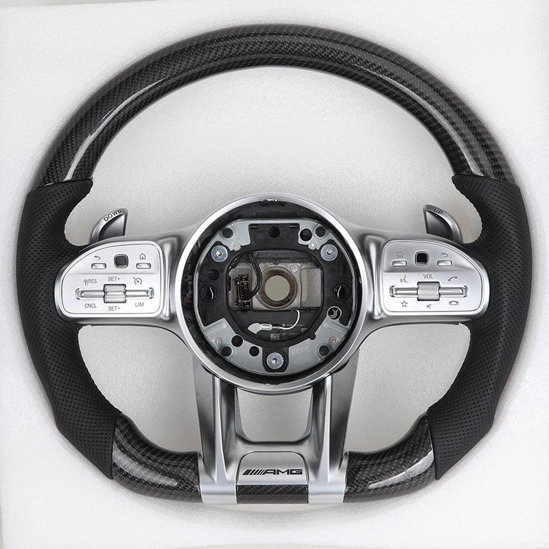 Custom Half Perforated Leather Carbon Fiber Steering Wheel for Mercedes Benz W204 W205 W166 W212 W220 W221 W222 C117 C43 C63 AMG - Hailed Inc.