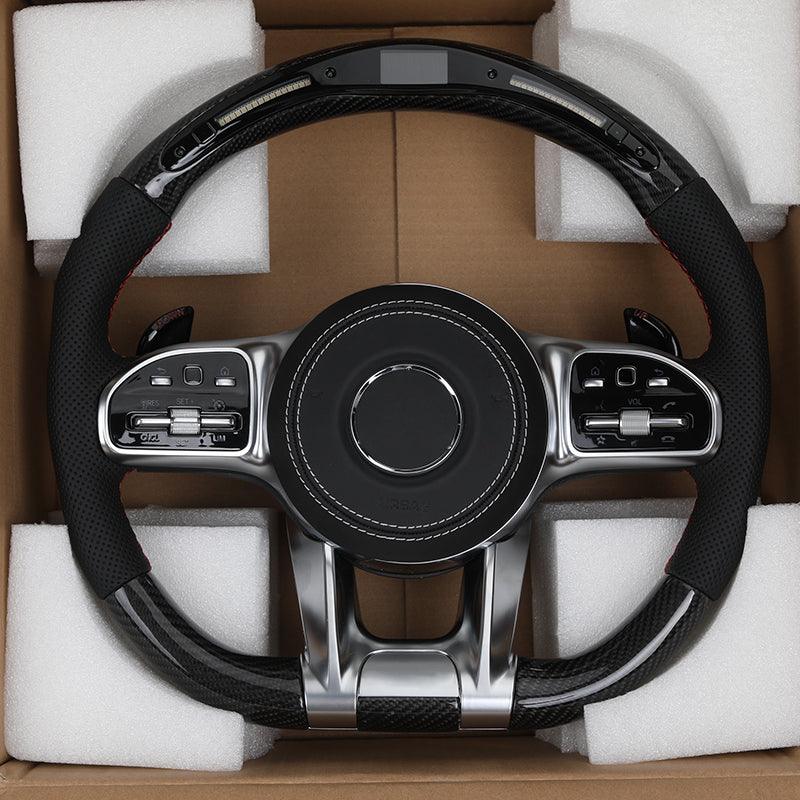 Custom Half Perforated Leather Carbon LED Steering Wheel for Mercedes W205 W213 W219 X290 W216 CL W222 C238 GLA45 e63s C63 AMG - Hailed Inc.