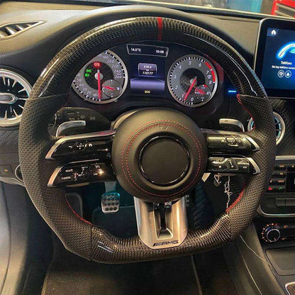 Custom Half Perforated Leather Carbon Steering Wheel for Mercedes Benz E Class W205 W213 W176 W177 W211 W222 W204 C43 AMG GT - Hailed Inc.