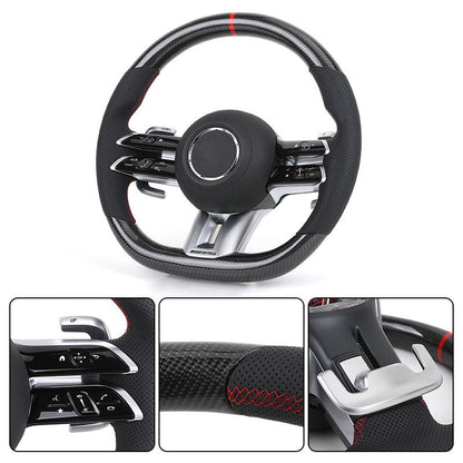 Custom Half Perforated Leather Carbon Steering Wheel for Mercedes Benz E Class W205 W213 W176 W177 W211 W222 W204 C43 AMG GT - Hailed Inc.