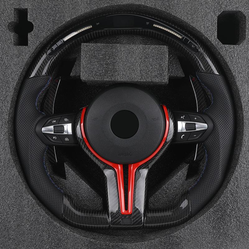 Custom Red Trim M Sport Volant Lenkrad Leather Carbon Steering Wheel for BMW F10 F20 F30 F02 F06 E60 X5 E70 X6 E71 Z4 E85 E89 i8 - Hailed Inc.