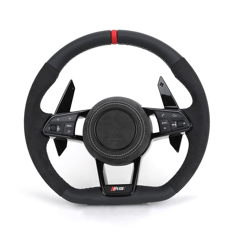 Custom RS R8 Volant Half Alcantara Leather Steering Wheel for Audi A3 A4 B6 RS6 C8 RS3 8V SQ8 SQ5 B8 B8.5 B9.5 Q3 S3 2015 2024 - Hailed Inc.