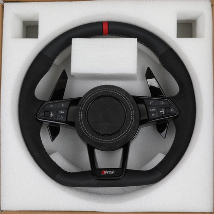 Custom RS R8 Volant Half Alcantara Leather Steering Wheel for Audi A3 A4 B6 RS6 C8 RS3 8V SQ8 SQ5 B8 B8.5 B9.5 Q3 S3 2015 2024 - Hailed Inc.