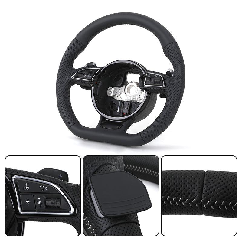 Custom RS Volant Lenkrad Flat Bottom Full Perforated Leather Steering Wheel for Audi RS RS5 RS3 A3 S5 A6 C6 C8 A8 Q8 A5 B8 S7 S6 - Hailed Inc.