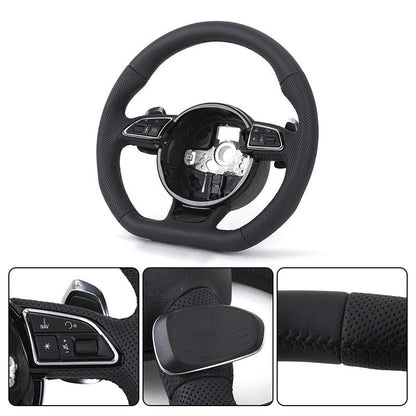 Custom RS Volant Lenkrad Flat Bottom Half Perforated Leather Steering Wheel for Audi A3 A4 B7 A6 C7 R8 RS3 A7 RS5 RS6 A8 Q5 Q8 - Hailed Inc.