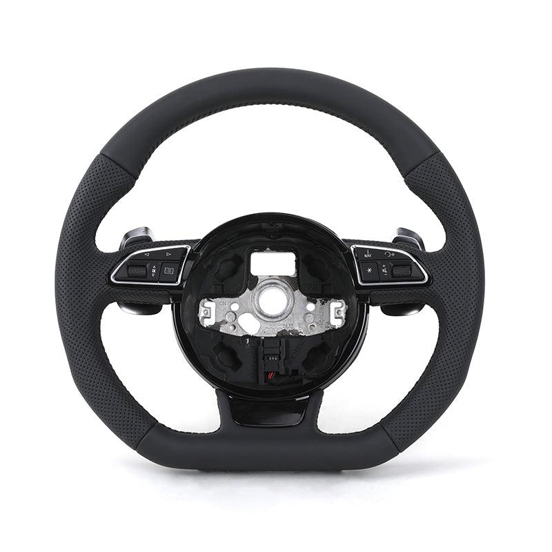 Custom RS Volant Lenkrad Flat Bottom Half Perforated Leather Steering Wheel for Audi A3 A4 B7 A6 C7 R8 RS3 A7 RS5 RS6 A8 Q5 Q8 - Hailed Inc.