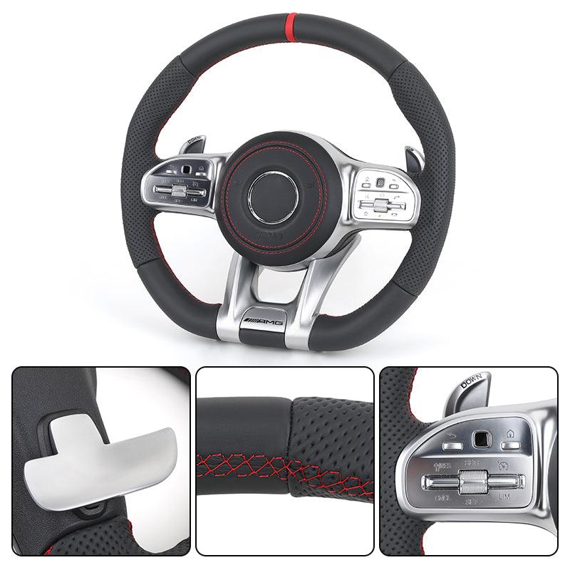 Custom Silver Trim Half Perforated Leather Steering Wheel for Mercedes Benz GLE W166 W167 W211 C300 W204 W205 W206 W213 W221 AMG - Hailed Inc.