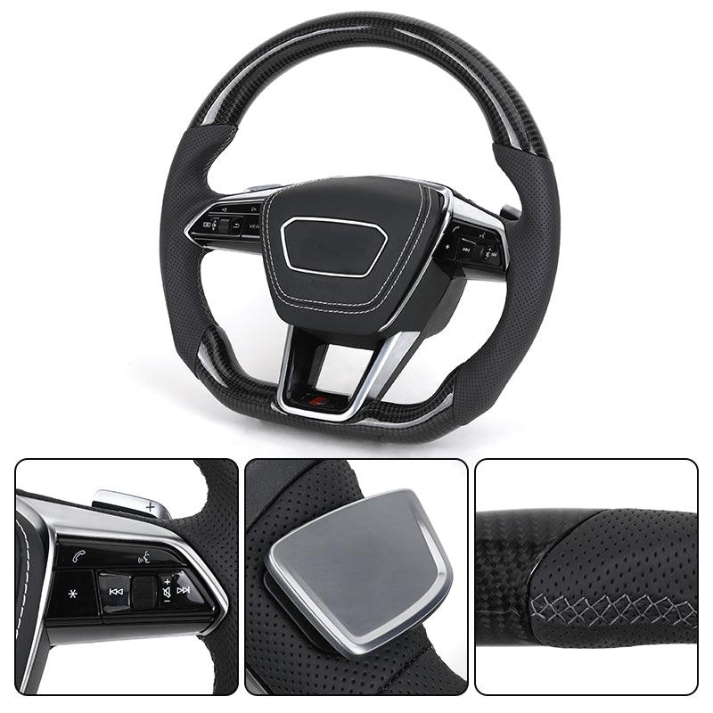 Custom Volant Lenkrad Half Perforated Leather Carbon Fiber Steering Wheel for Audi RS6 RS7 A6 A7 C7 C8 A3 8V A4 B8 B8.5 S4 B9 S7 - Hailed Inc.