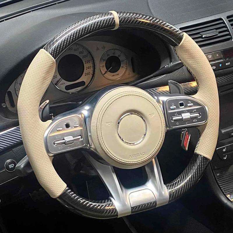 Custom Volant Lenkrad Half Perforated Leather Carbon Steering Wheel for Mercedes CLC C207 W208 W117 X247 CLK W177 Gls X166 AMG - Hailed Inc.