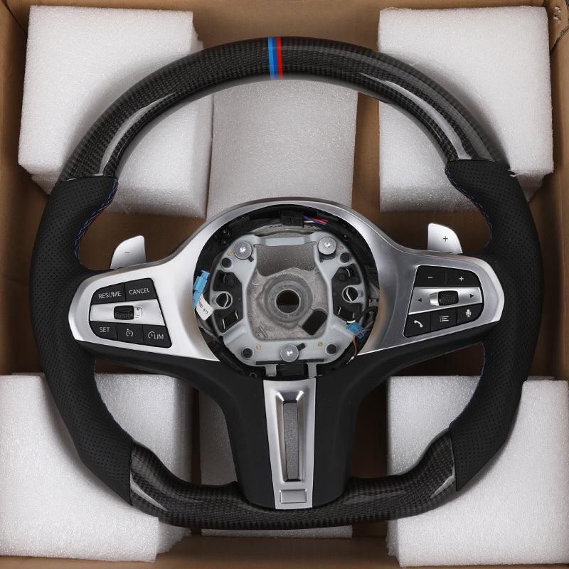 Custom Volant M Sport Leather Carbon Fiber Steering Wheel for BMW G30 G11 G12 G20 G31 G38 G05 G21 G82 G80 G02 X3 G01 M3 M4 M5 - Hailed Inc.