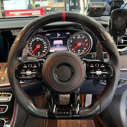 Custom Volante Glossy Black Carbon Steering Wheel for Mercedes Benz W204 W205 W207 W211 W212 W213 W221 W222 GLS CLS C63 AMG GT - Hailed Inc.