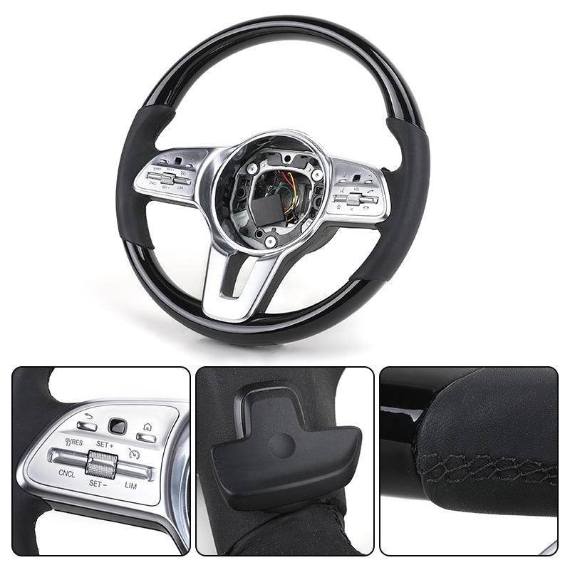 Custom Volante White Button Black Leather Wooden Steering Wheel for Mercedes Benz C Class W205 C205 W247 W177 W253 W188 W293 - Hailed Inc.