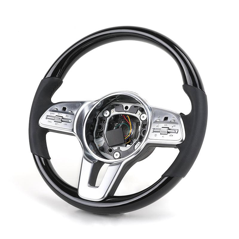 Custom Volante White Button Black Leather Wooden Steering Wheel for Mercedes Benz C Class W205 C205 W247 W177 W253 W188 W293 - Hailed Inc.