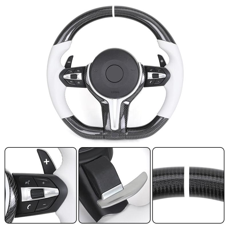 Custom White Leather Carbon Fiber M Sport Steering Wheel for BMW F10 F30 F20 F32 F36 F15 F16 F92 F80 F82 F87 F90 M2 M3 M4 M5 M8 - Hailed Inc.