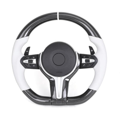 Custom White Leather Carbon Fiber M Sport Steering Wheel for BMW F10 F30 F20 F32 F36 F15 F16 F92 F80 F82 F87 F90 M2 M3 M4 M5 M8 - Hailed Inc.