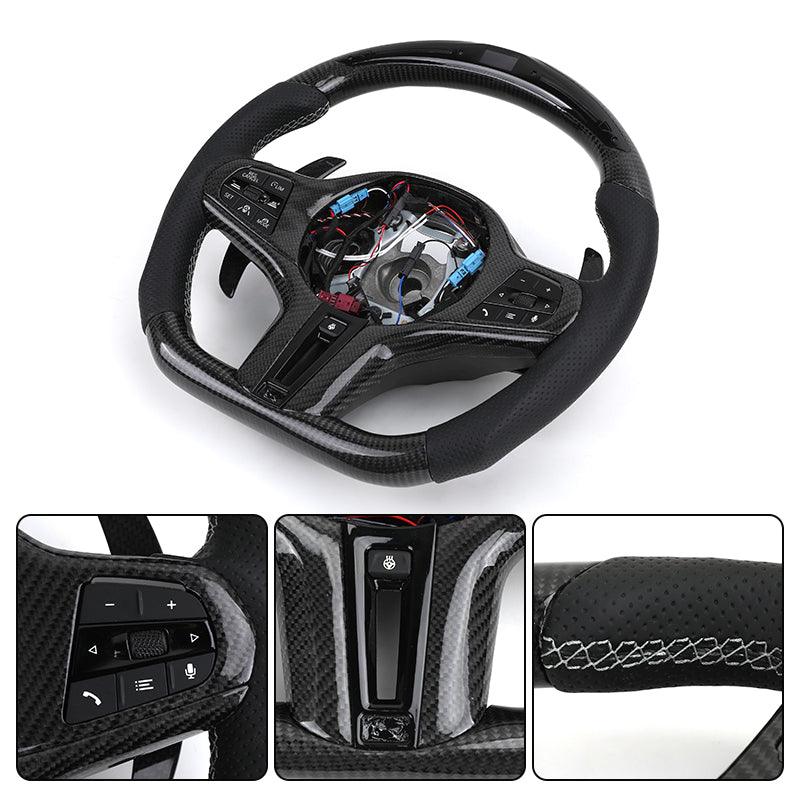 Customized Carbon Fiber Paddle Shifter Perforated Leather M Sport LED Steering Wheel for BMW G20 G30 G11 G80 M3 F80 M5 F90 M4 - Hailed Inc.