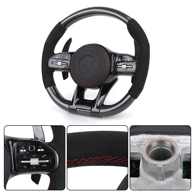 Customized Gloss Black Carbon Fiber Shift Paddle Alcantara Leather Steering Wheel for Mercedes Benz Cls63 GLB Sl R230 W210 W220 - Hailed Inc.