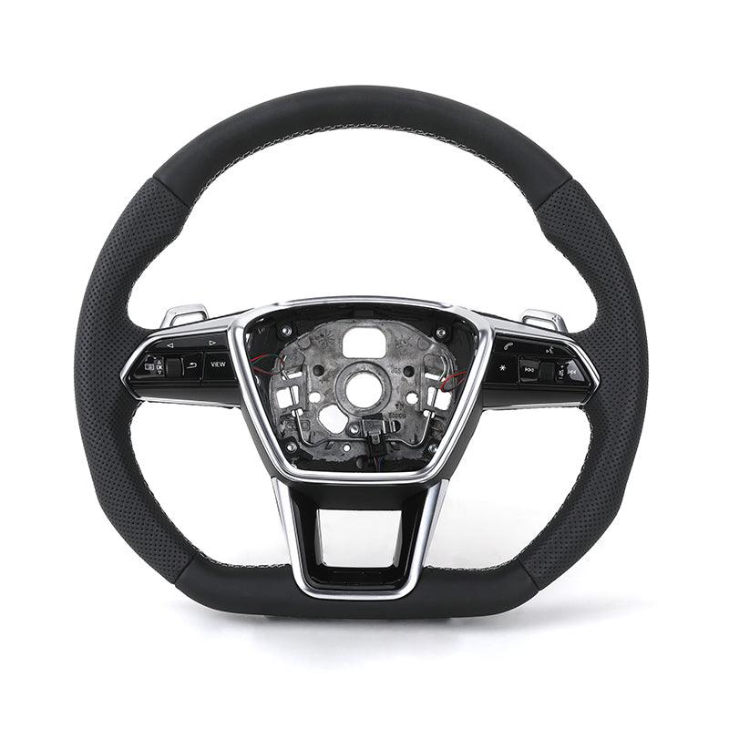 Customized S - Line S Line Volante Lenkrad Flat Bottom Half Leather Steering Wheel for Audi A3 A4 A5 A6 S3 S4 S5 S6 S7 RS4 RS5 RS6 - Hailed Inc.