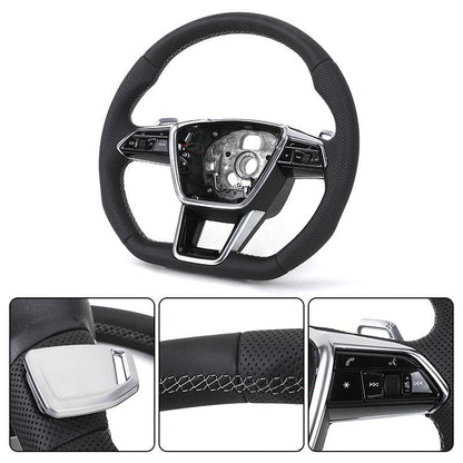 Customized S - Line S Line Volante Lenkrad Flat Bottom Half Leather Steering Wheel for Audi A3 A4 A5 A6 S3 S4 S5 S6 S7 RS4 RS5 RS6 - Hailed Inc.