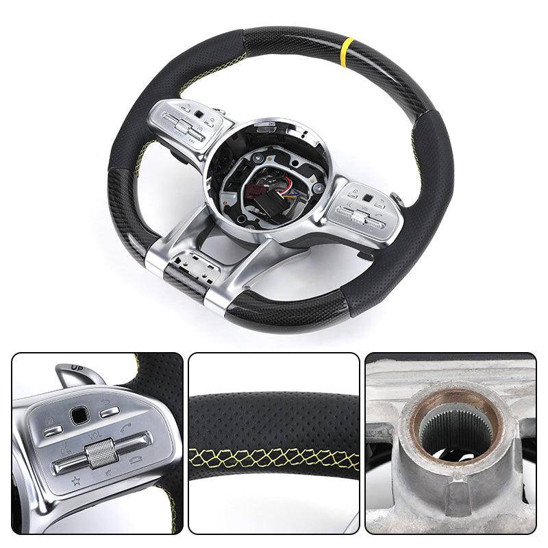 Customized Stitch Color Top Strip Perforated Leather Carbon Steering Wheel for Mercedes Benz S Class W222 W212 W204 E63 C43 AMG - Hailed Inc.