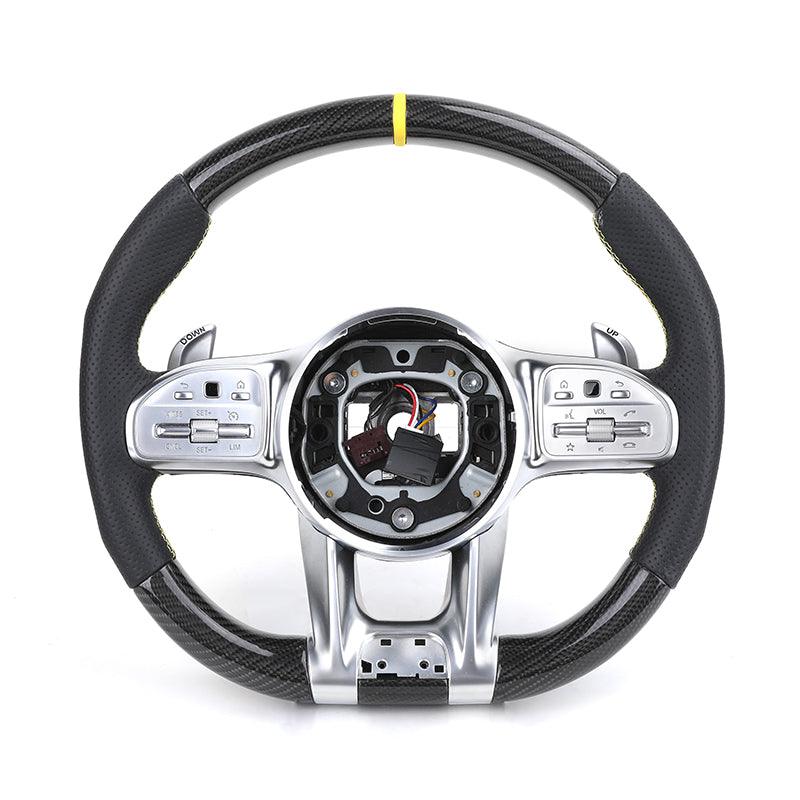 Customized Stitch Color Top Strip Perforated Leather Carbon Steering Wheel for Mercedes Benz S Class W222 W212 W204 E63 C43 AMG - Hailed Inc.
