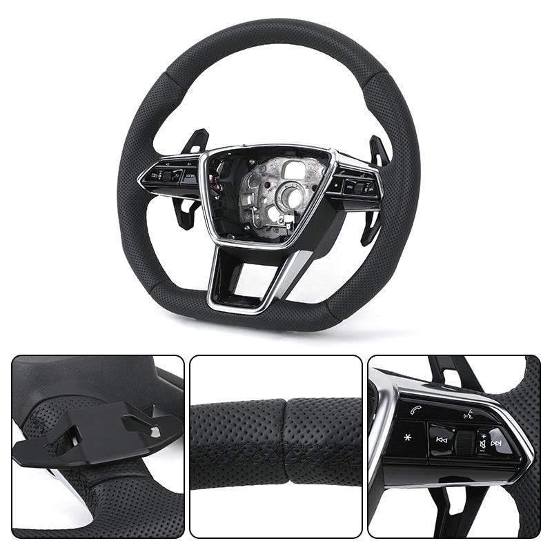 Customized Volant Lenkrad Flat Bottom Full Perforated Leather Steering Wheel for Audi A3 A4 A5 A6 A7 C8 S6 S7 RS RS6 RS7 RS8 TT - Hailed Inc.