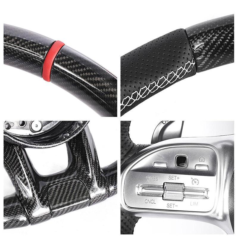 Facelift Leather Carbon Fiber Steering Wheel for Mercedes Benz Mercedes - Benz GLE CLA 45 C63 C43 E63 AMG GT W212 W204 W205 W213 - Hailed Inc.