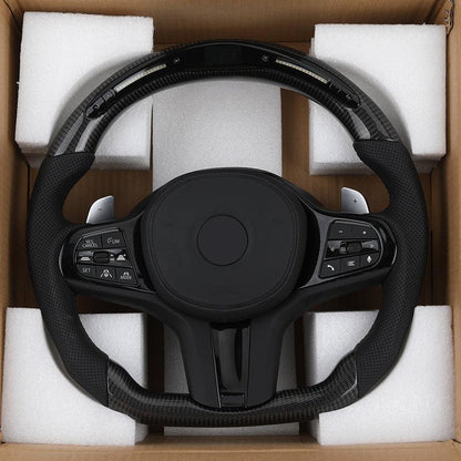 Half Perforated Leather Carbon LED Steering Wheel for BMW G12 G20 G30 G32 G80 G81 M4 F82 G82 M5 F90 X3M F87 X5m F85 M4 F82 M340i - Hailed Inc.