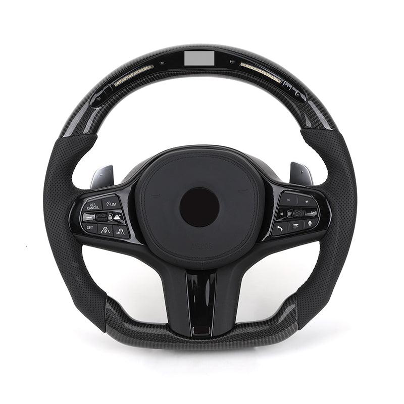 Half Perforated Leather Carbon LED Steering Wheel for BMW G12 G20 G30 G32 G80 G81 M4 F82 G82 M5 F90 X3M F87 X5m F85 M4 F82 M340i - Hailed Inc.