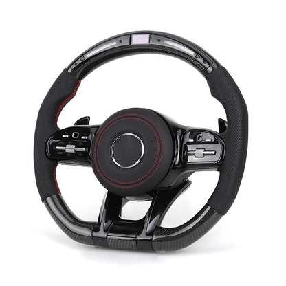 Half Perforated Leather Carbon LED Steering Wheel for Mercedes Benz W213 W205 206 W222 GLC X253 C253 CLA W117 CLA45 S63 C63 AMG - Hailed Inc.